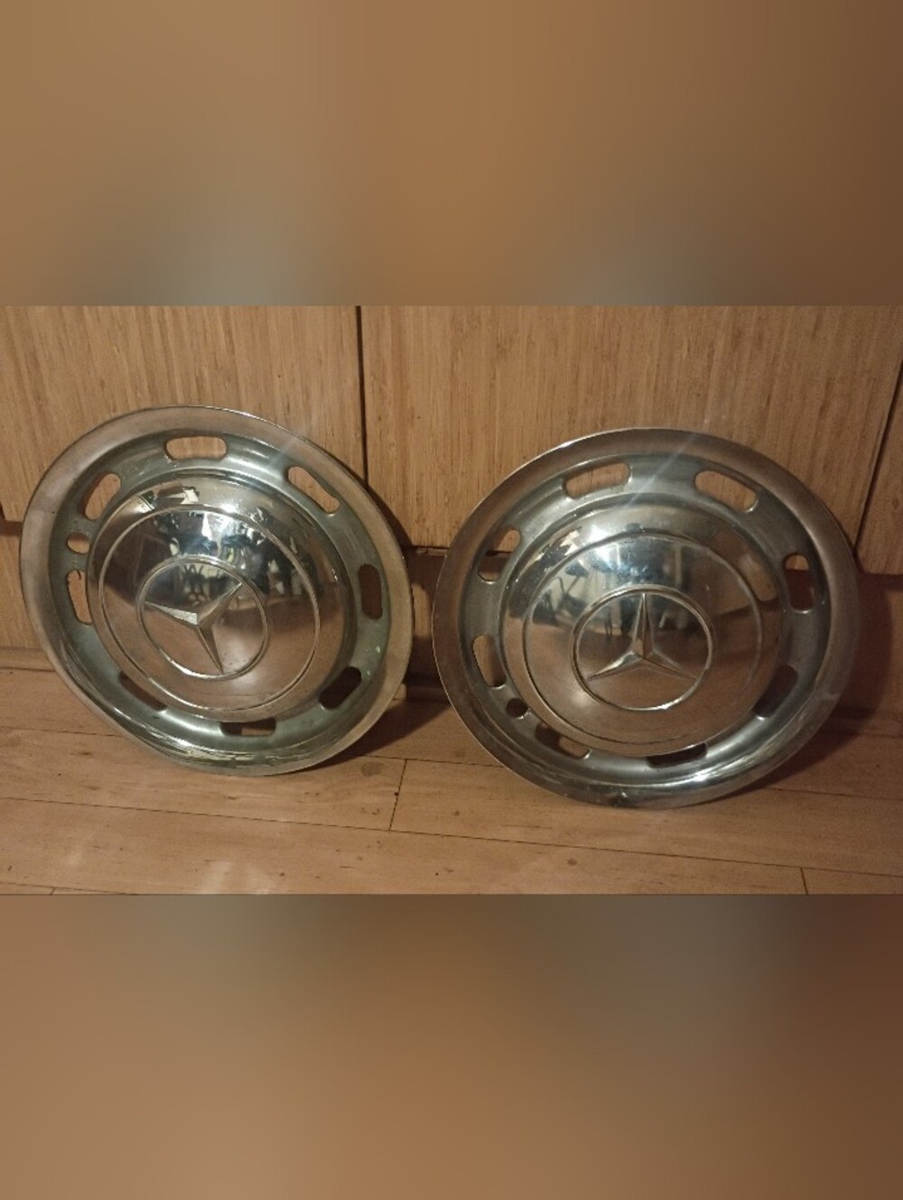 Vintage Mercedes-Benz Chrome Hubcaps Full Wheel Covers (Pair) - 14" OEM NO CLIPS